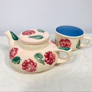 Ceramic Teapot Cup Set Floral Painted Personal Size Tea Party Set Tea Cup